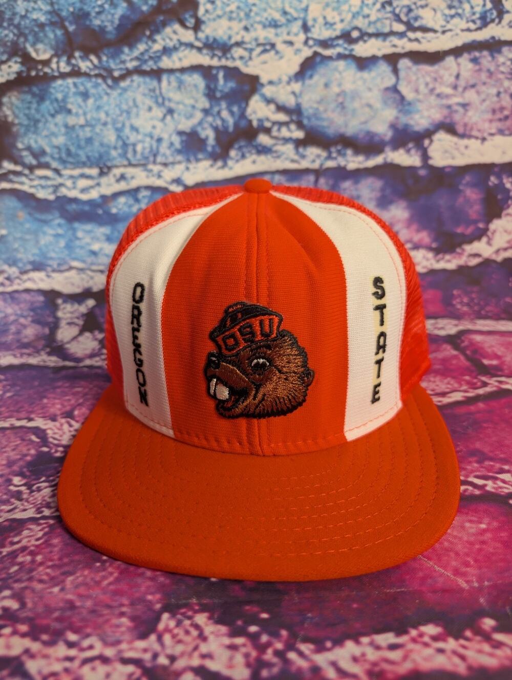 Vintage Oregon State Beavers NCAA College Orange Snapback Hat AJD Lucky Stripes